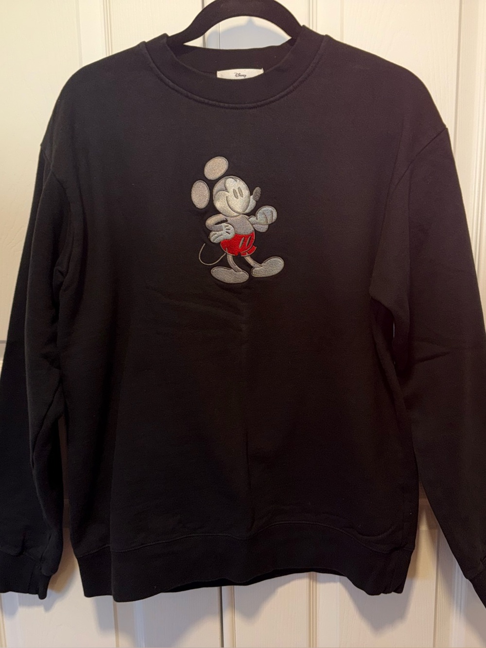 Disney Men’s Black Crewneck Sweatshirt with Red & Gray Mickey Embroidery